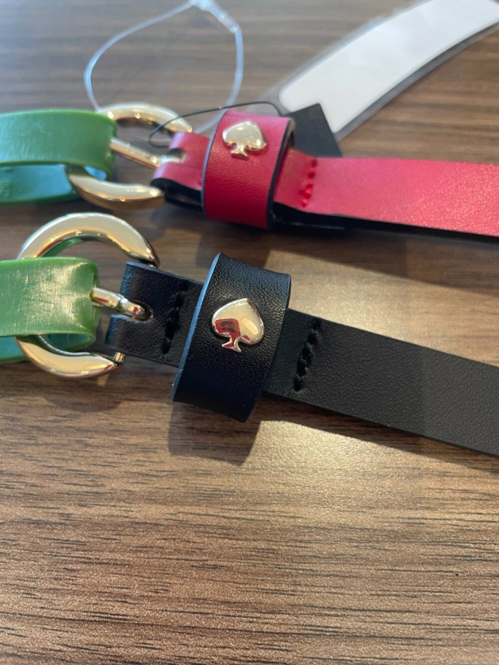kate spade Womens Leather Skinny Belts Set of 2 Black Red Spade Logo Gold Large - Picture 5 of 6